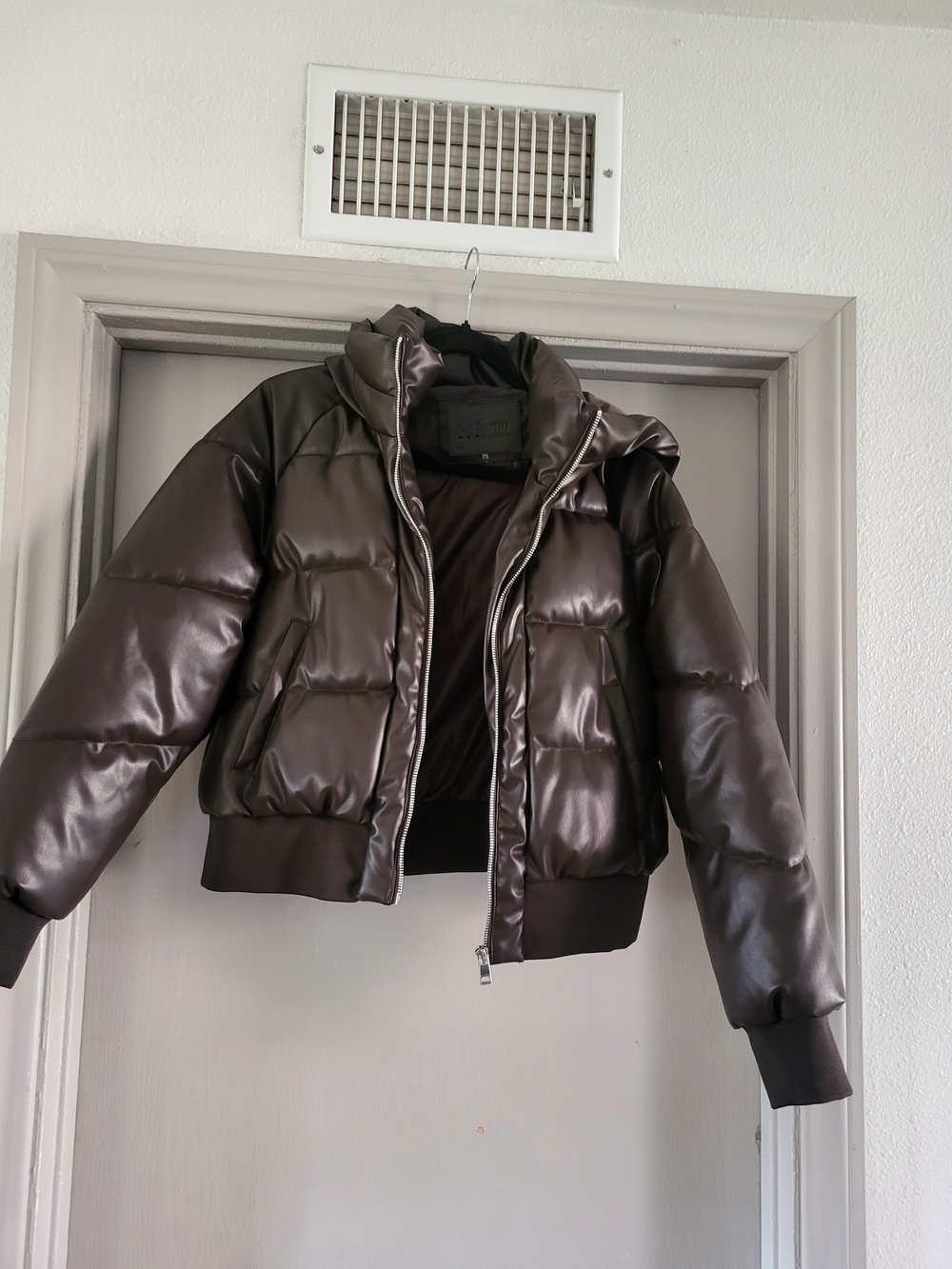 Ci Sono Glossy Dark Brown Cropped Puffer Jacket